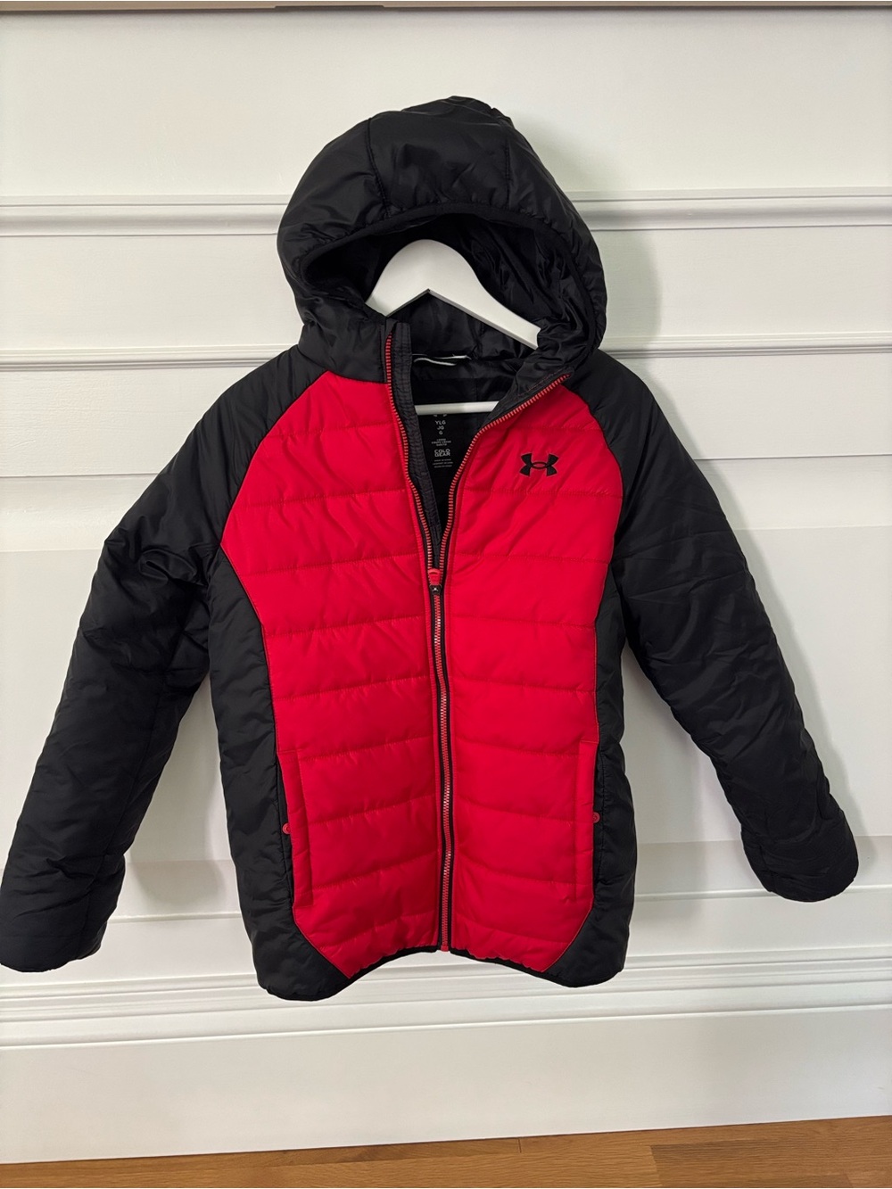 Under Armour Boys Red and Black Hooded Puffer Jacket